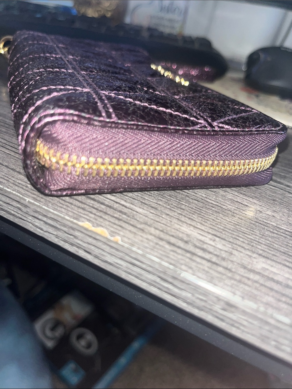 Michael Kors Dawson Pyramid Quilted Purple Metallic Wristlet - Picture 5 of 9